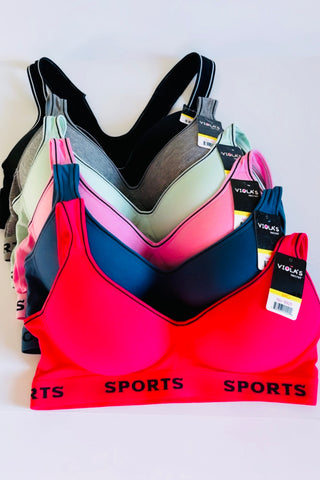 6 Women's Sports Bras Yoga Racer Back Molded Cup Bra Active Wear Sz 32B-40D
